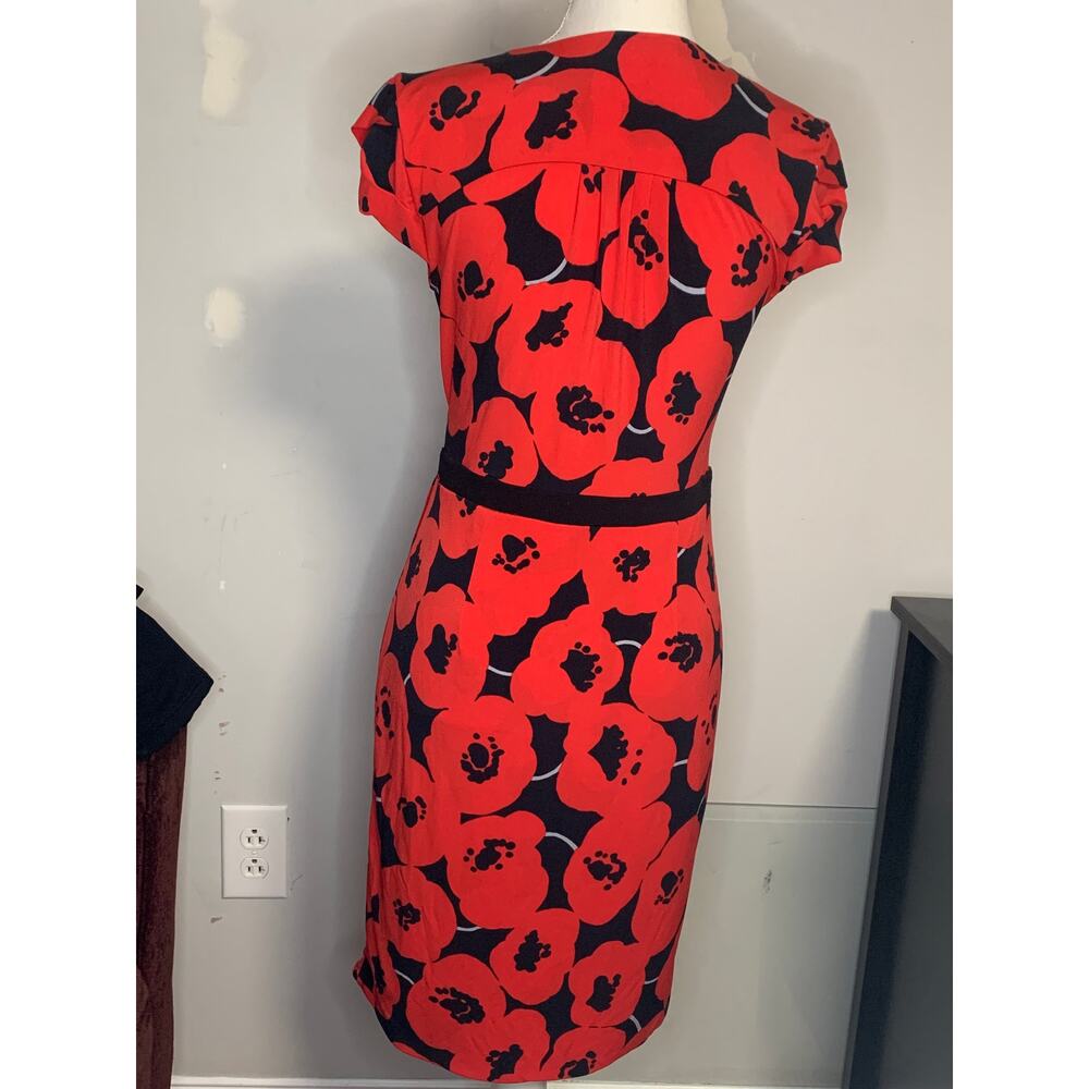 Black and Red Floral Wrap Dress - Picture 3 of 4